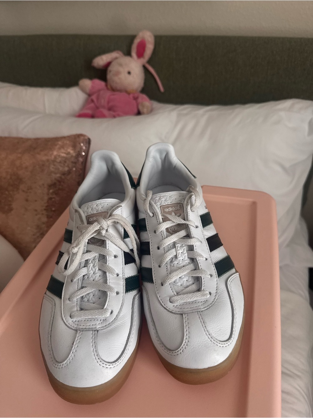 adidas White Sneakers with Black Stripes and Gum Sole